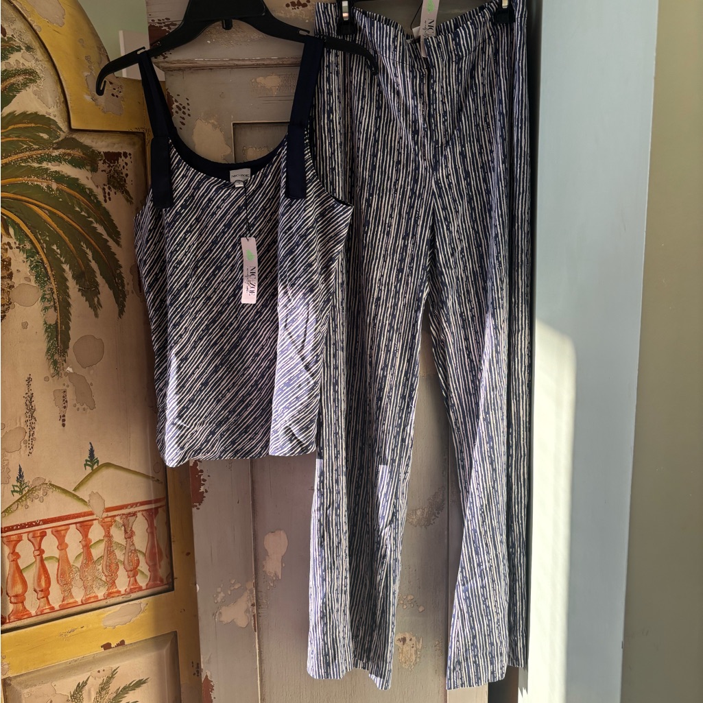 Nic+Zoe Blue And White Striped Jumpsuit